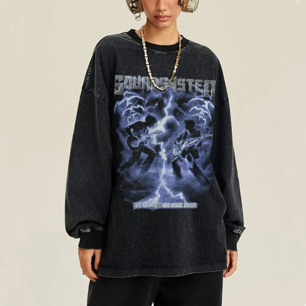 Oversized Vintage Washed Gothic Rock Graphic Sweatshirt