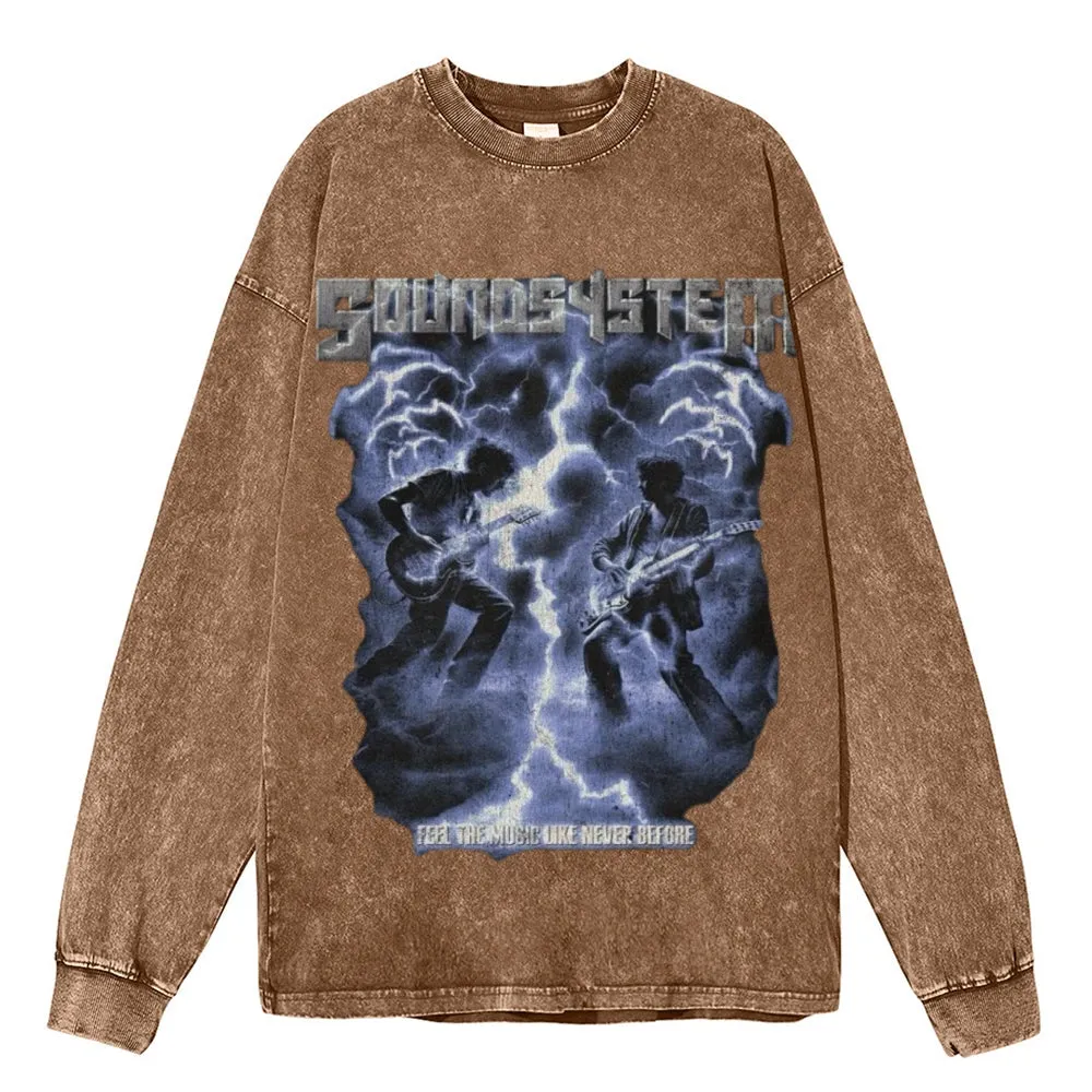 Oversized Vintage Washed Gothic Rock Graphic Sweatshirt