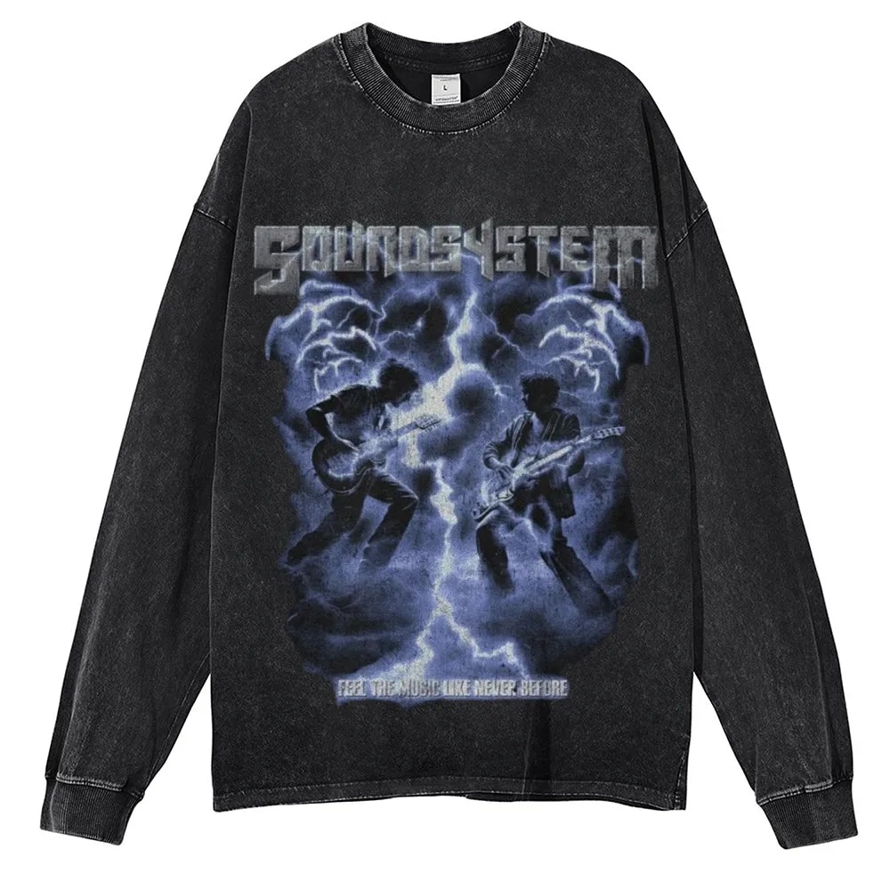 Oversized Vintage Washed Gothic Rock Graphic Sweatshirt