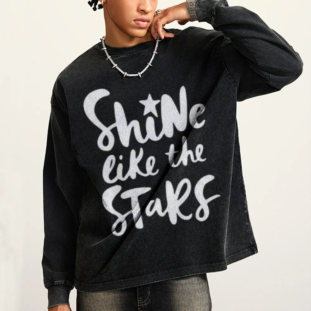 Oversized Vintage Washed SHINE LIKE THE STAR Graphic Sweatshirt