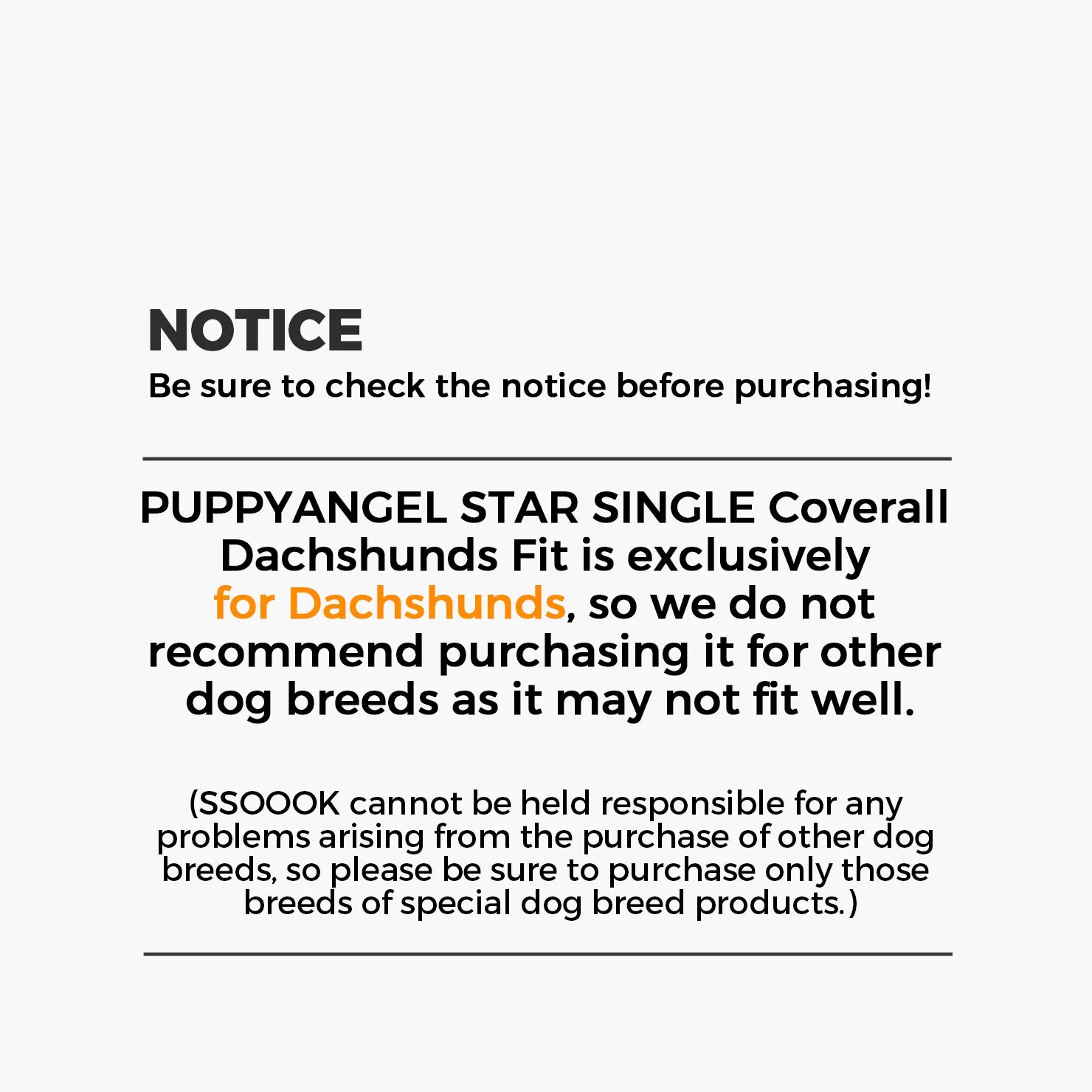 [PA-OR162] PUPPYANGEL Star Single Coverall (Dachshund Fit, For Unisex) ( M ~ 3XL )