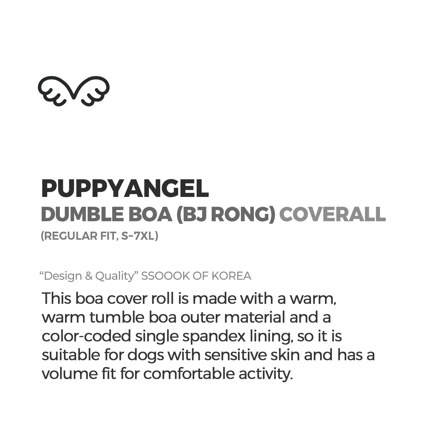 [PA-OR164] PUPPYANGEL DUMBLE BOA (BJ RONG) Coverall ( For Unisex, 2XL ~ 7XL)