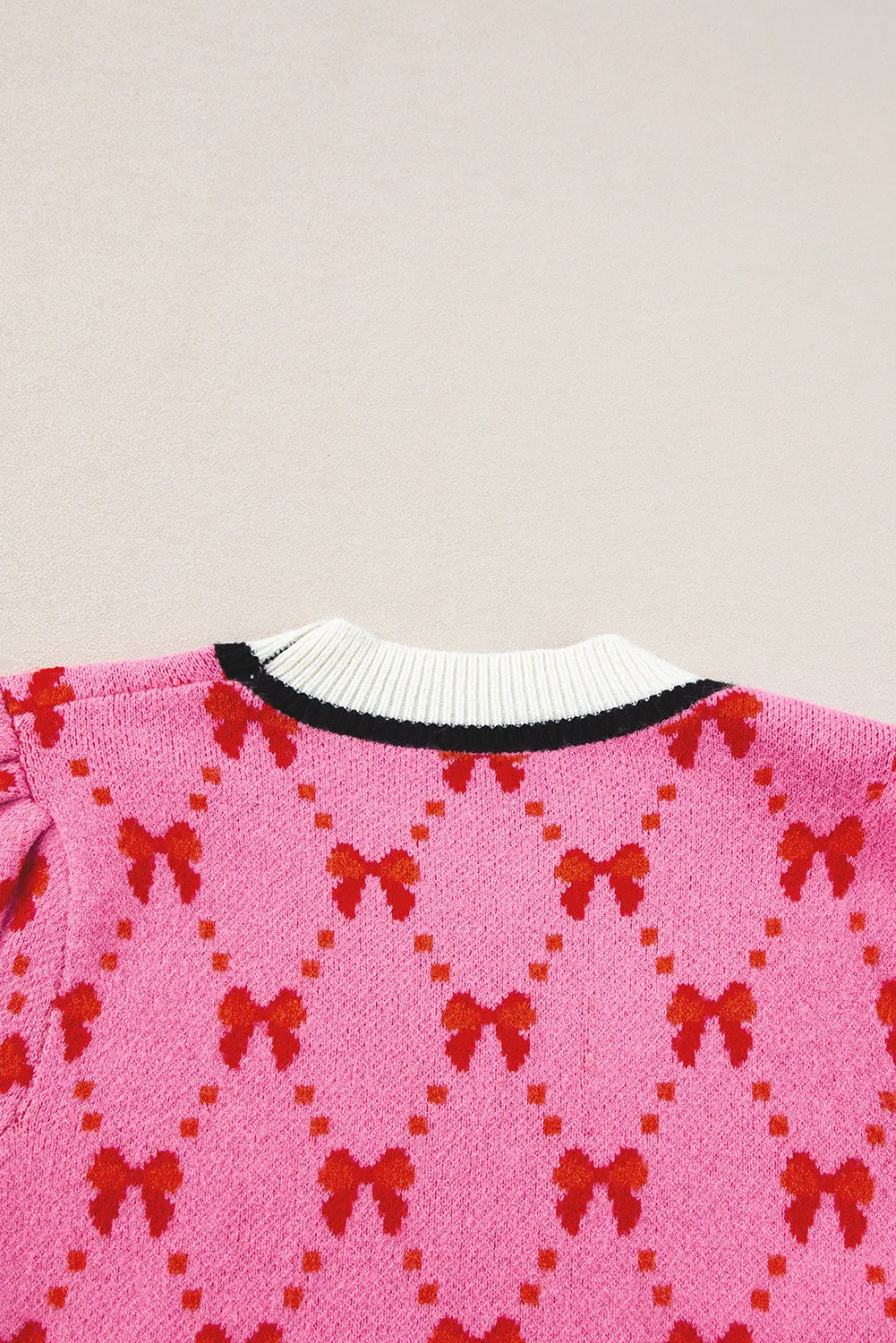 Pink Bow Print Short Sleeve Knit top