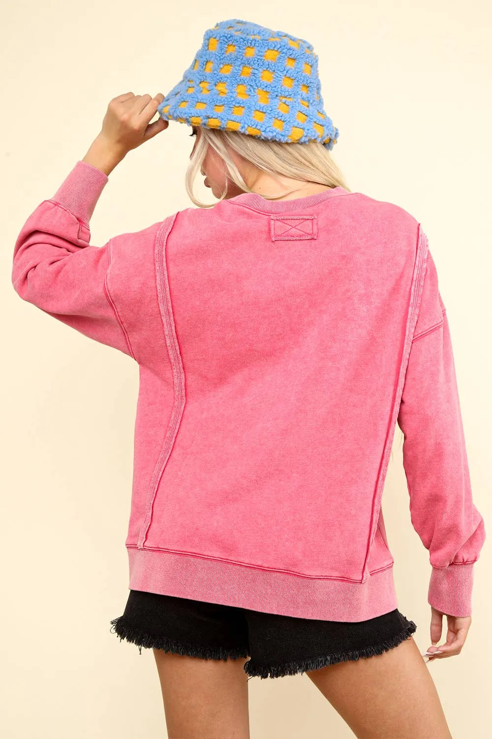 Pink Mineral Washed French Terry Oversized Knit Top