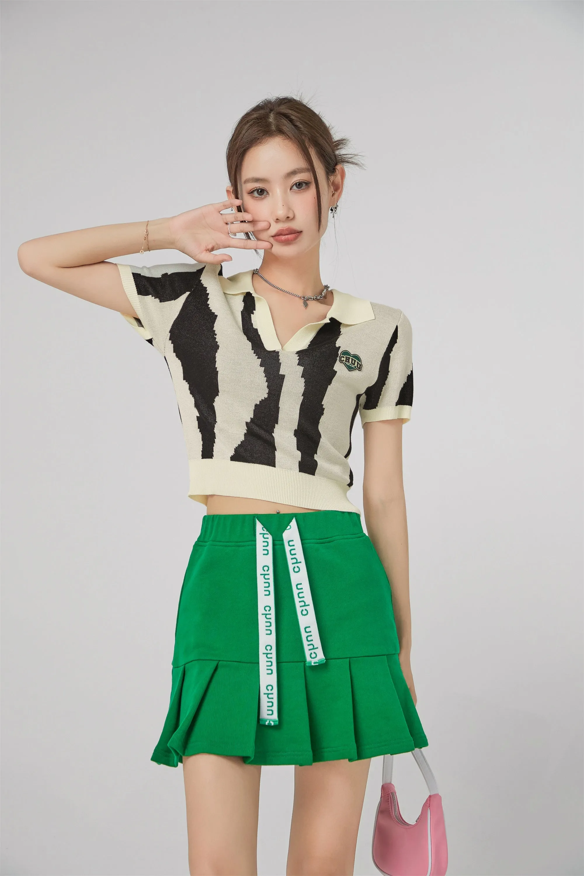 Pixeled Zebra Polo Knit Top