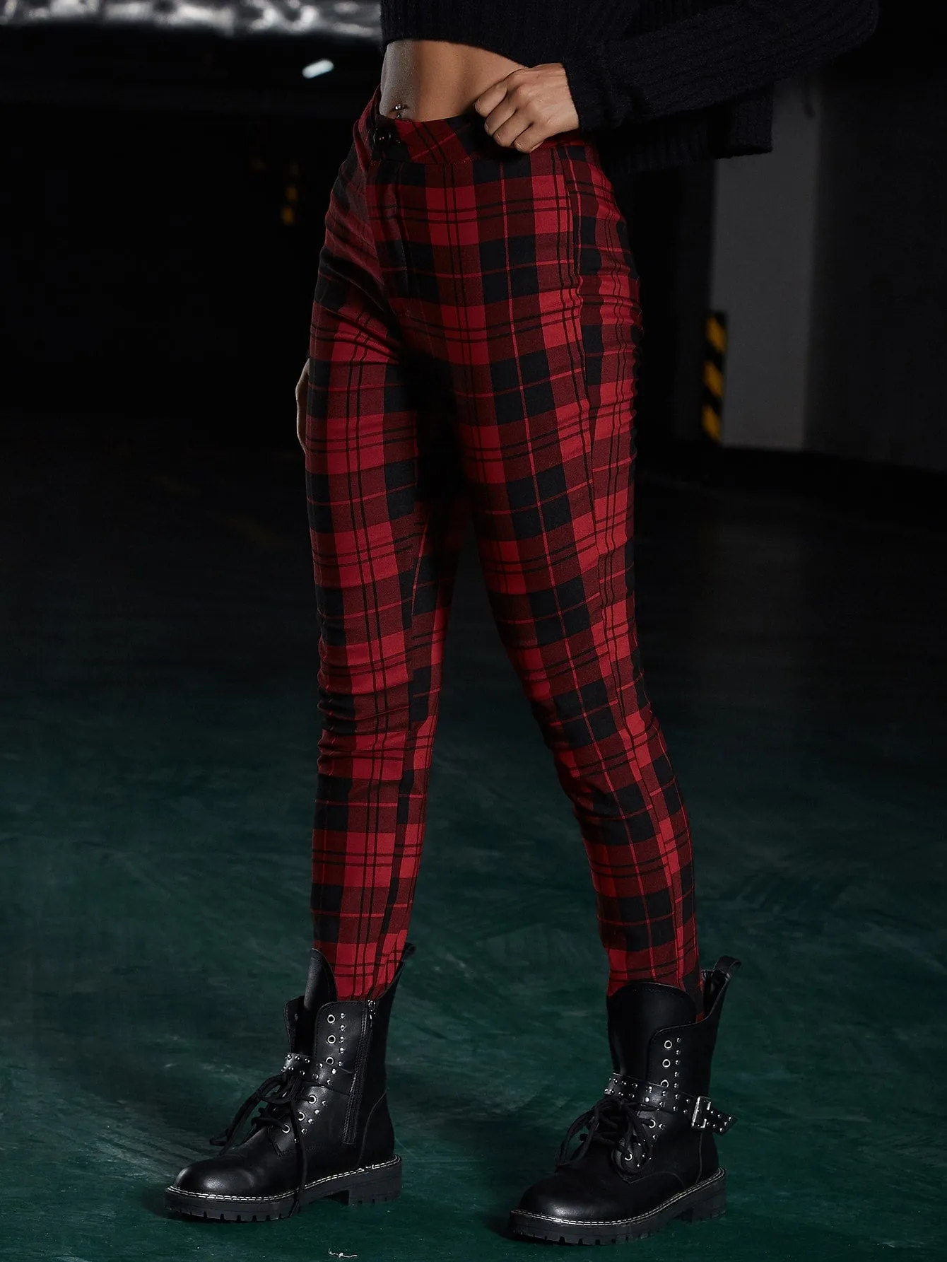 Preppy Plaid Zipper Natural Cropped Women Pants