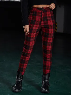 Preppy Plaid Zipper Natural Cropped Women Pants