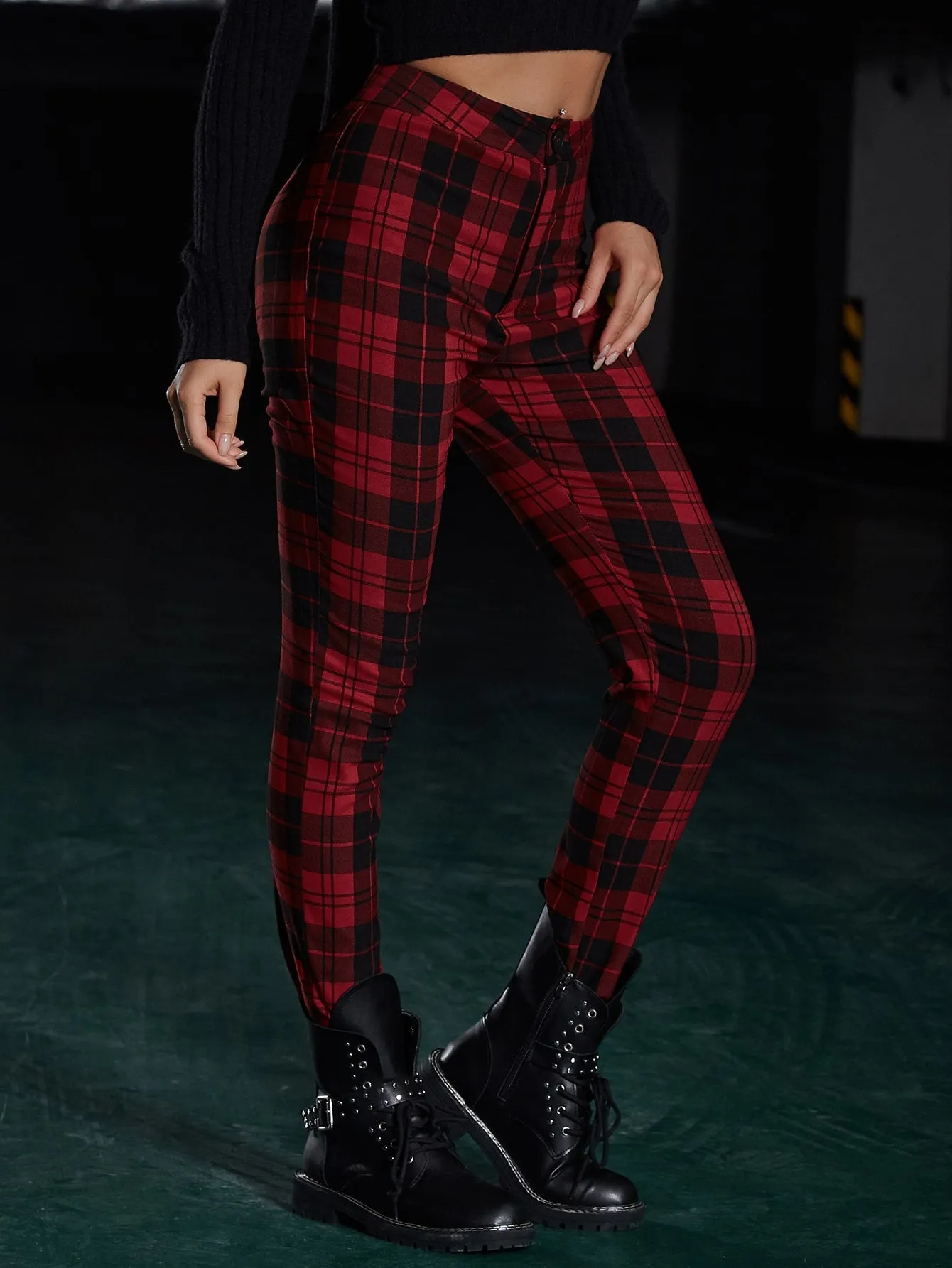 Preppy Plaid Zipper Natural Cropped Women Pants