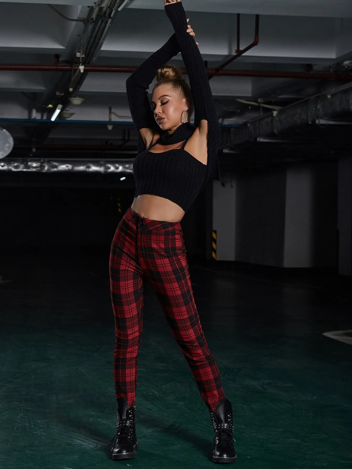 Preppy Plaid Zipper Natural Cropped Women Pants