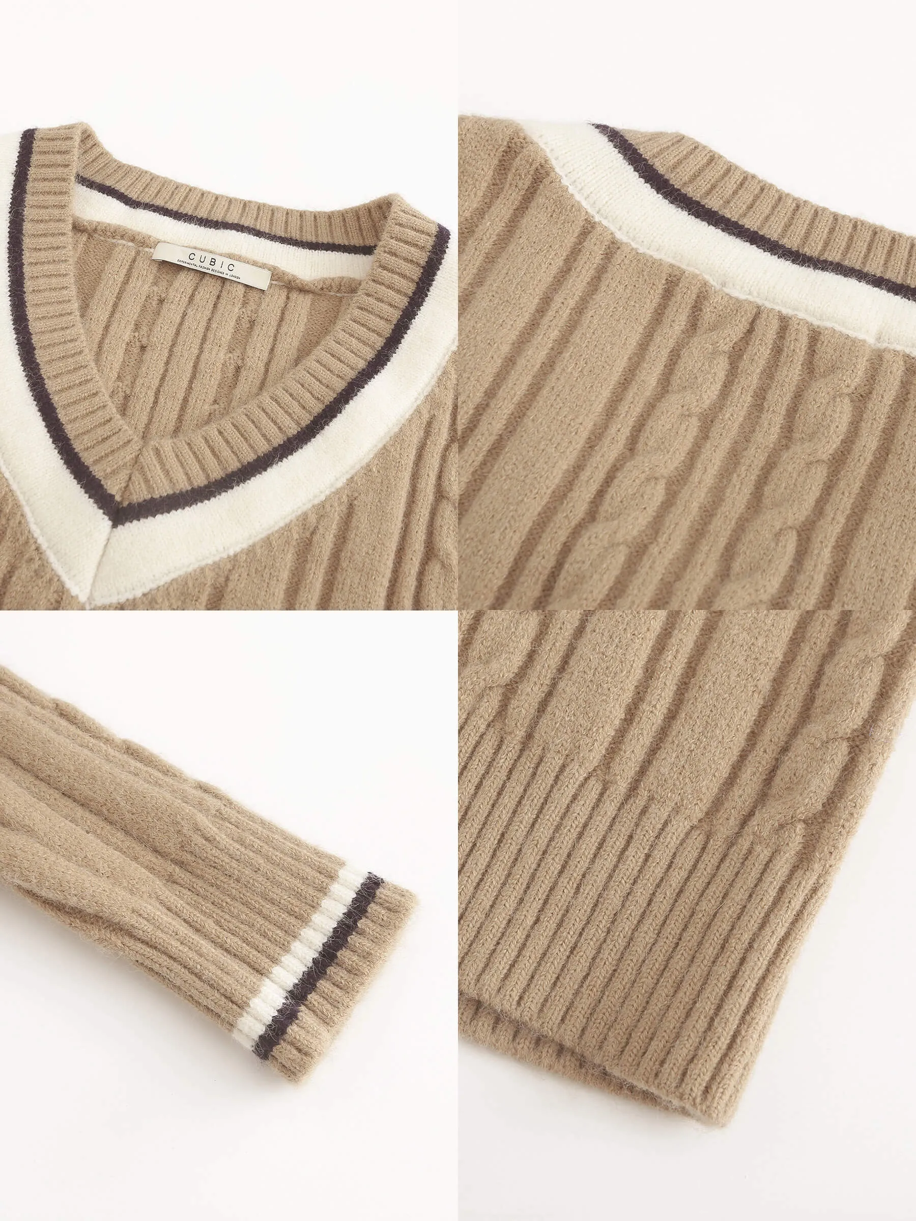 Preppy V-Neck Cable Knit Sweater