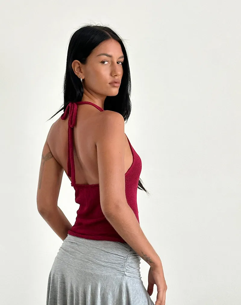 Priscilla Halter Top in Sheer Knit Red