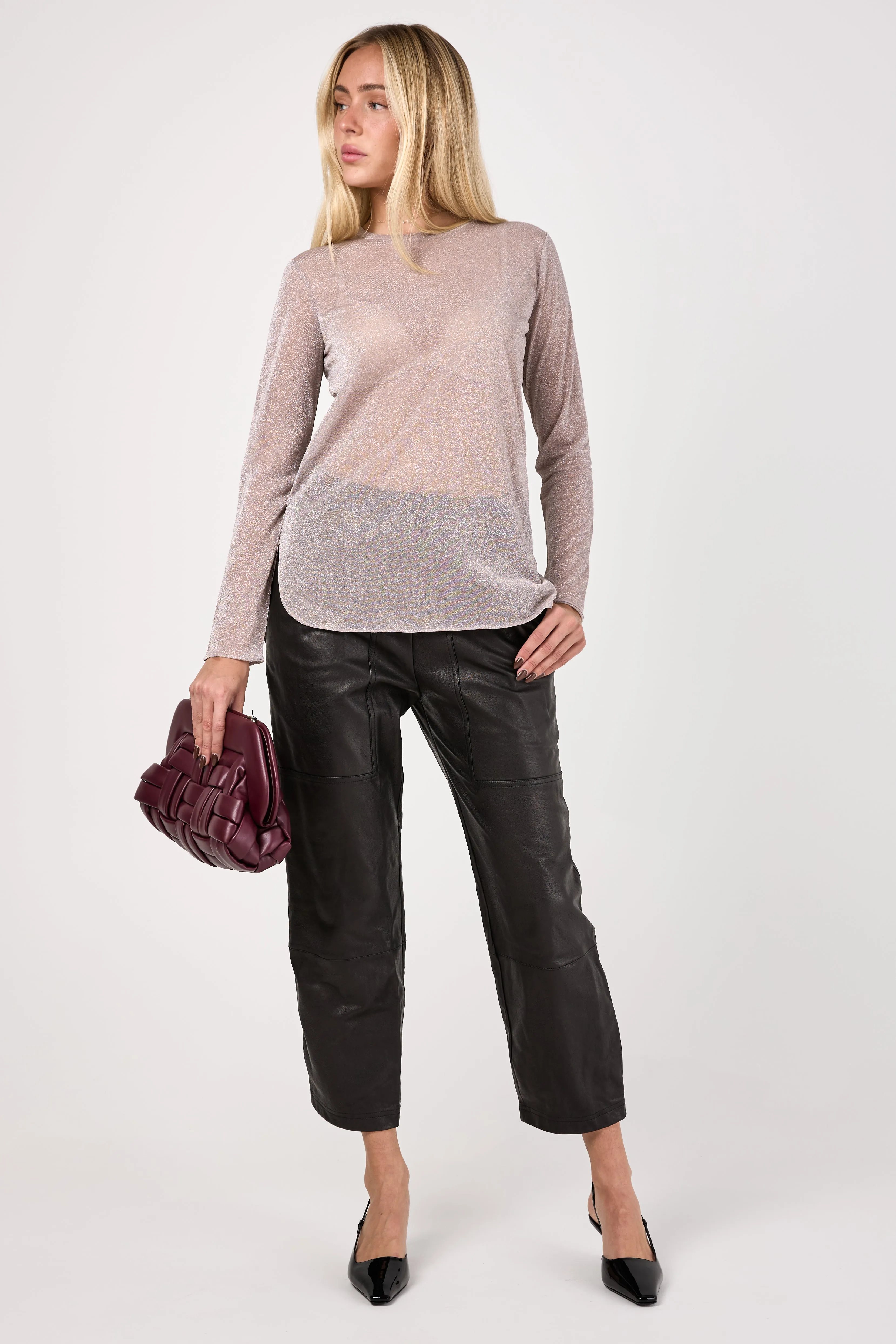 Prugna Knit Top in Powder Lurex