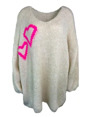 Pullover Neon Herzen creme