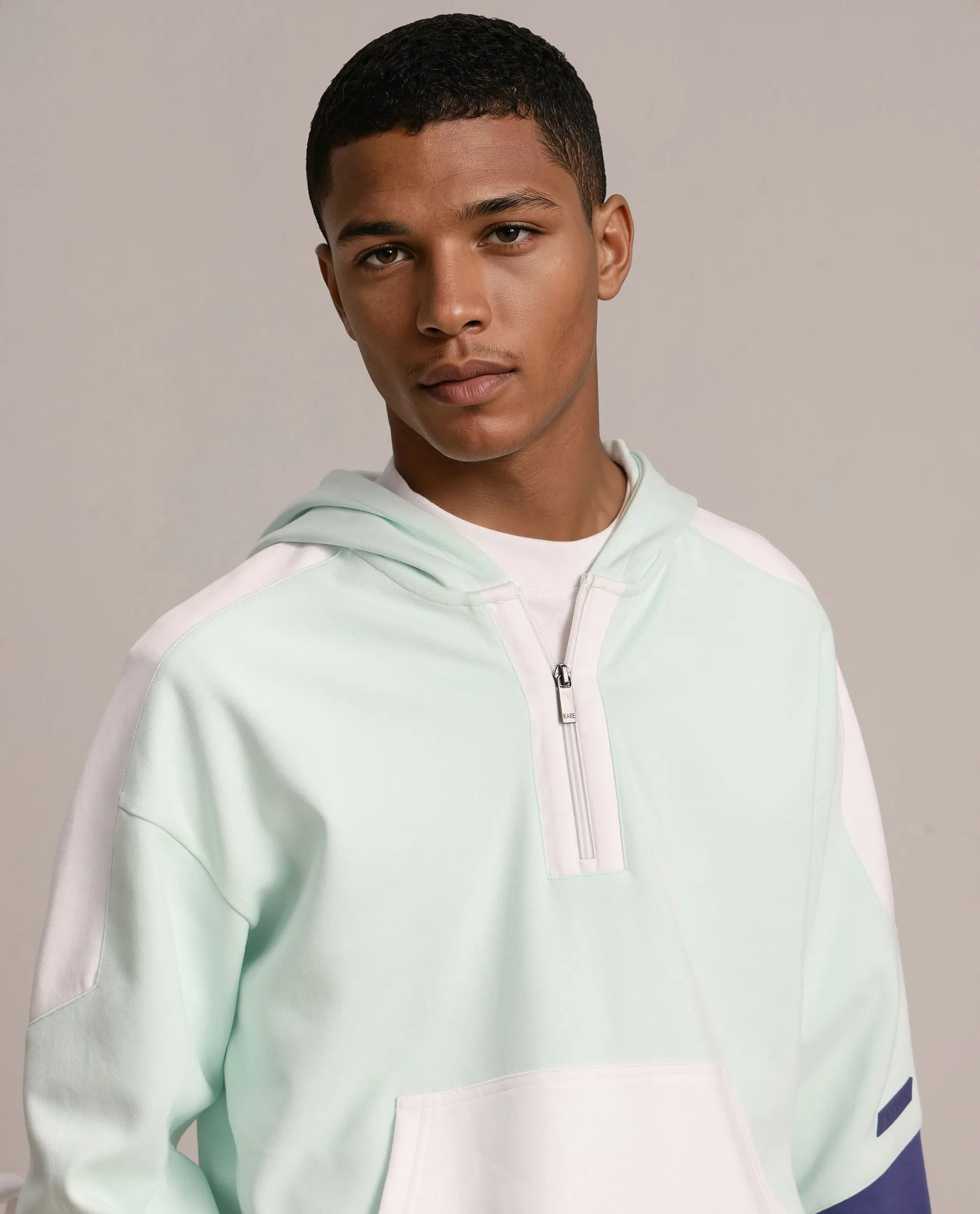 Rare Rabbit Men Armo-2 Pastel Green Full Sleeve Hooded Plain Sweatshirt