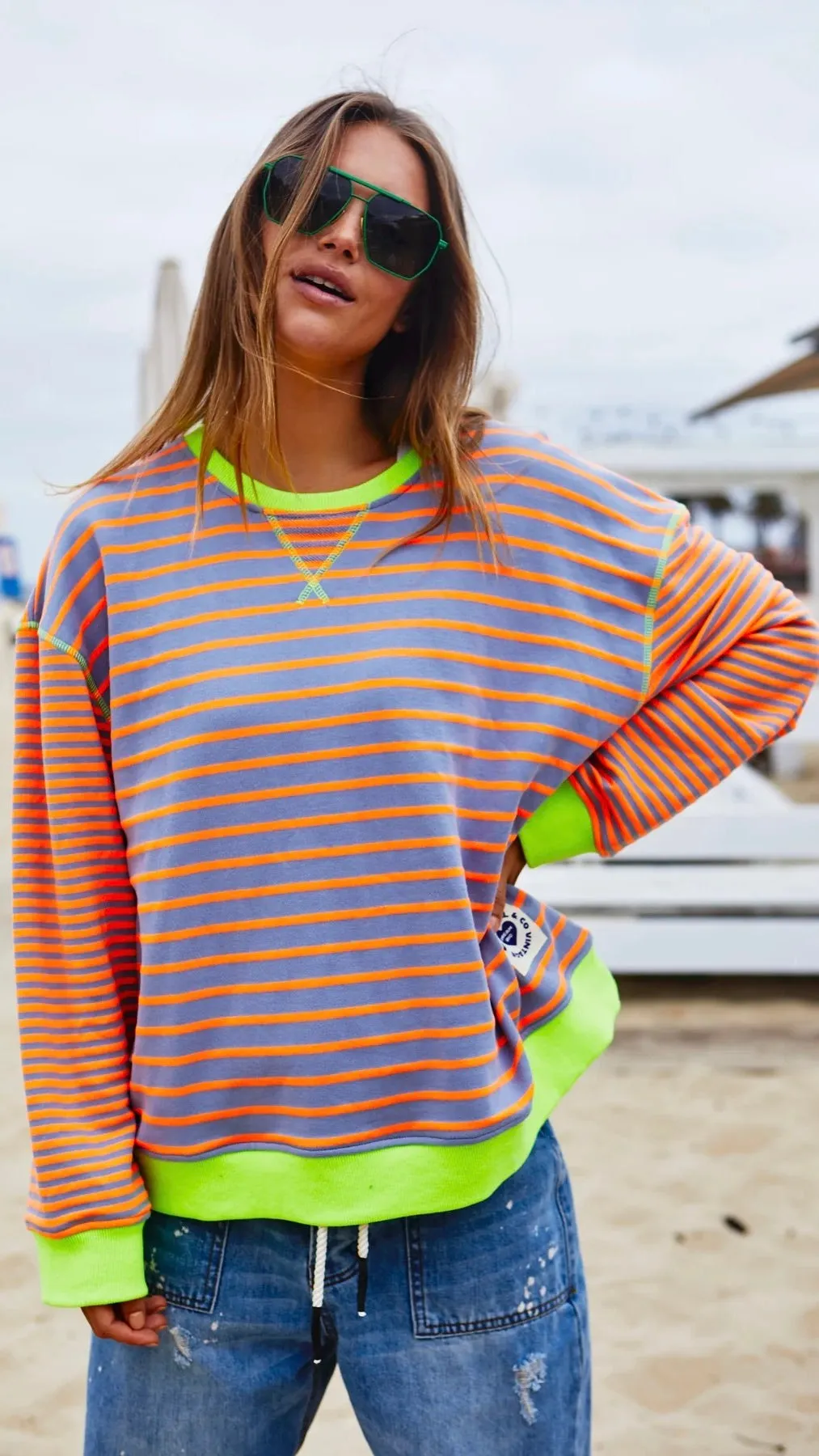 Retro Stripe Sweat Grey/Orange