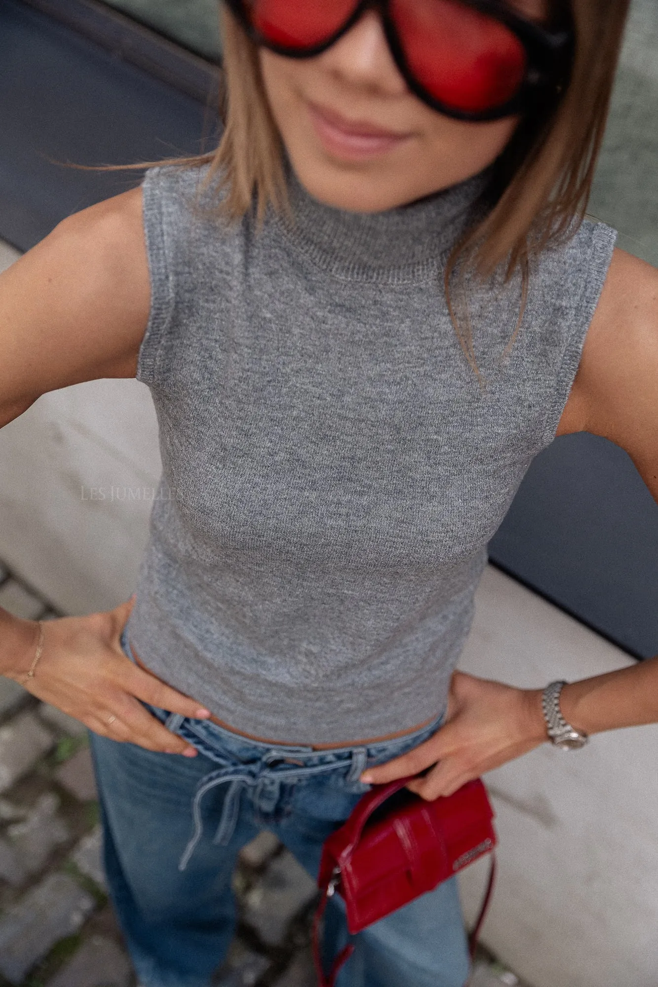 Rivka knit top mid grey melange