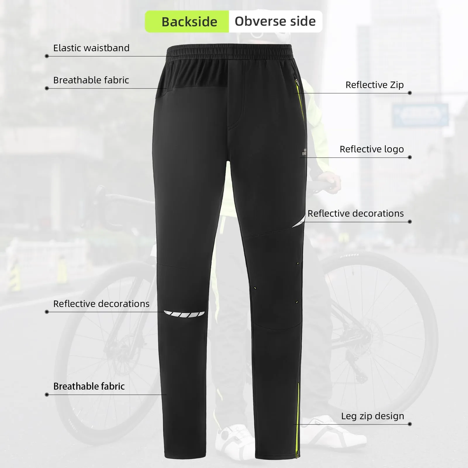 ROCKBROS Winter Thermal Tights Windproof Bike Cycling Pants for Running Outdoor Hiking Gear