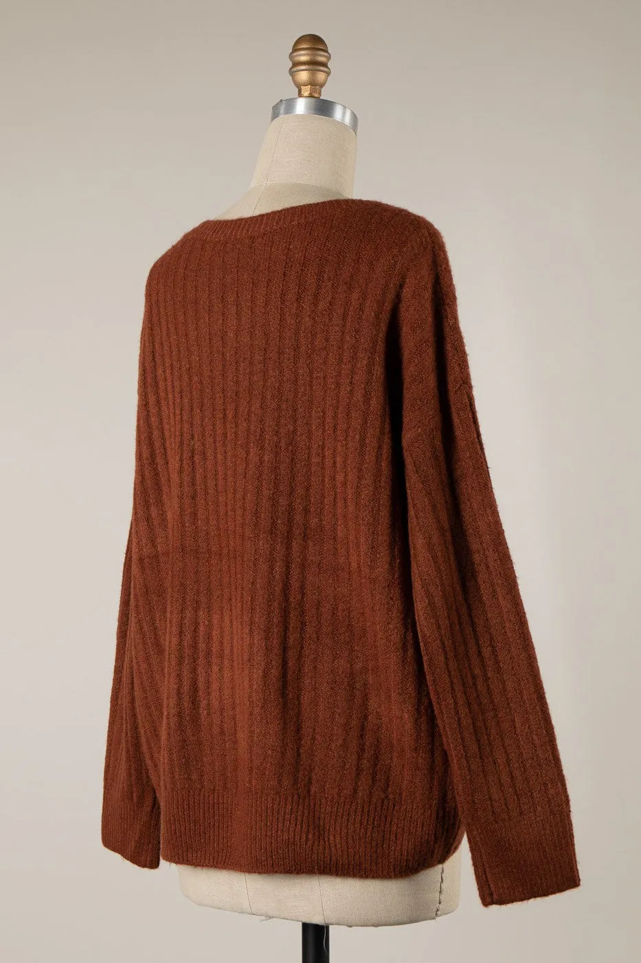 ROUND NECK RIBBED SOFT KNIT SWEATER