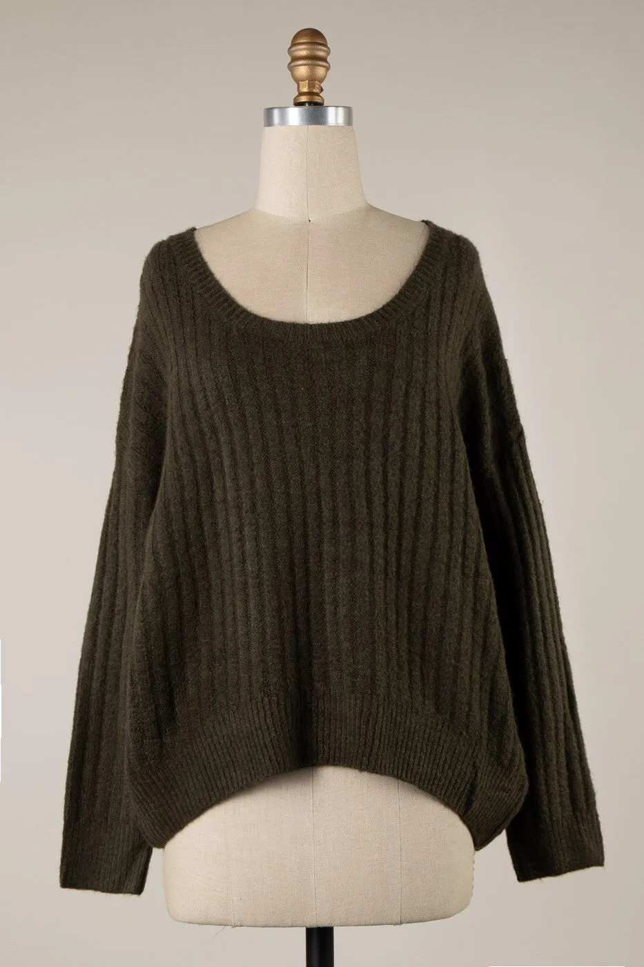 ROUND NECK RIBBED SOFT KNIT SWEATER