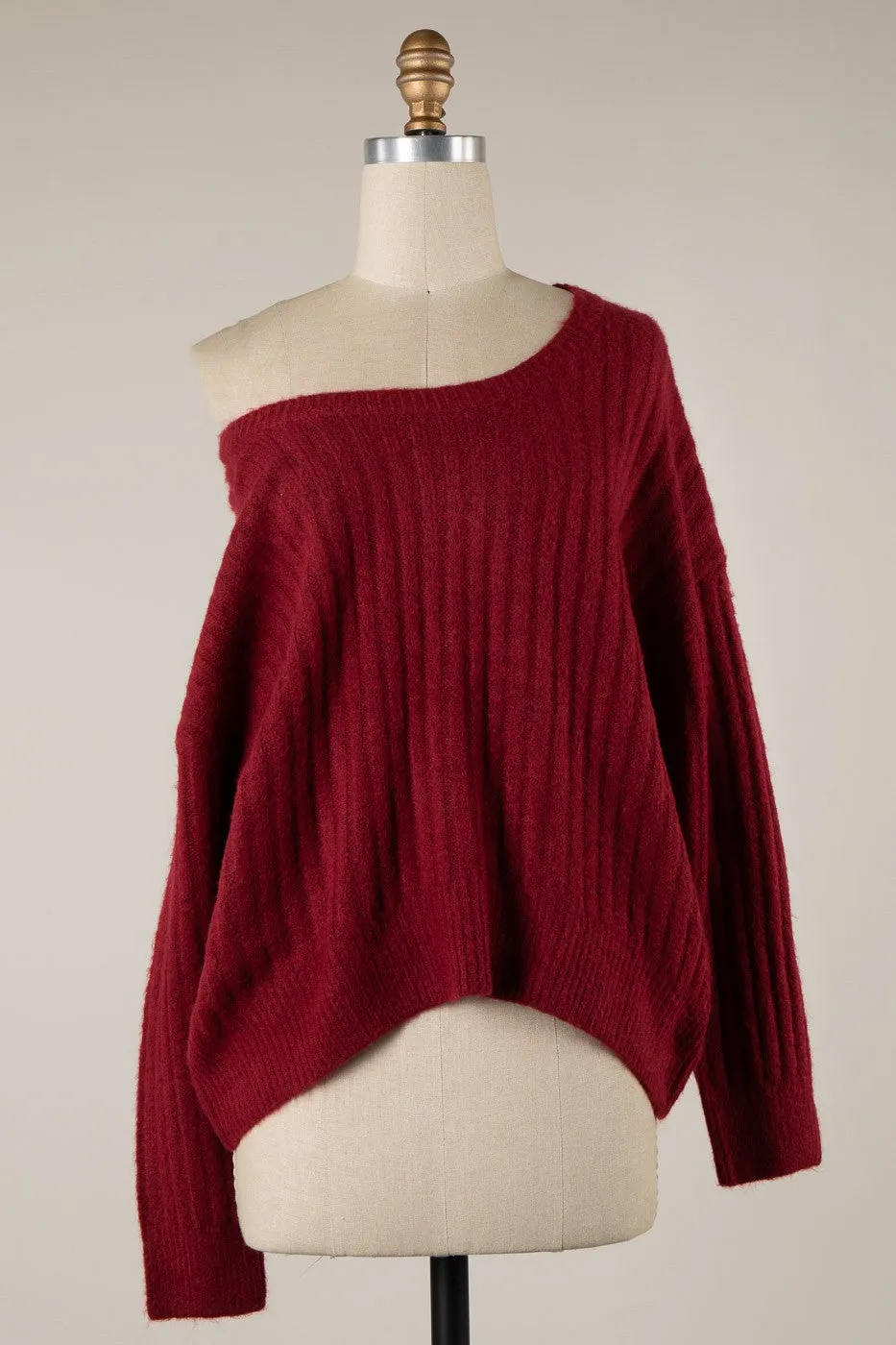 ROUND NECK RIBBED SOFT KNIT SWEATER