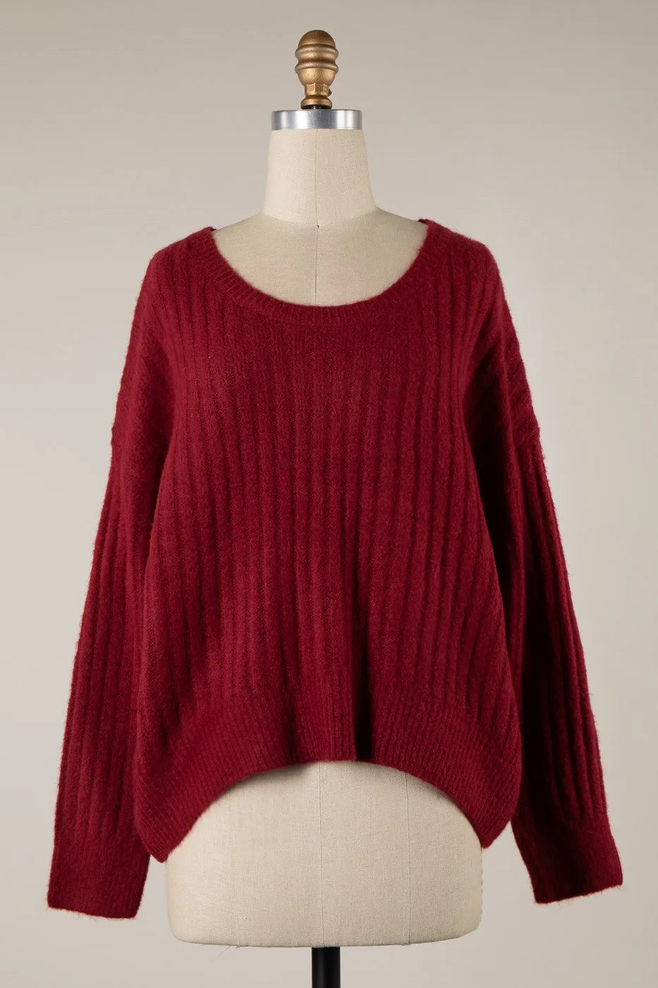 ROUND NECK RIBBED SOFT KNIT SWEATER