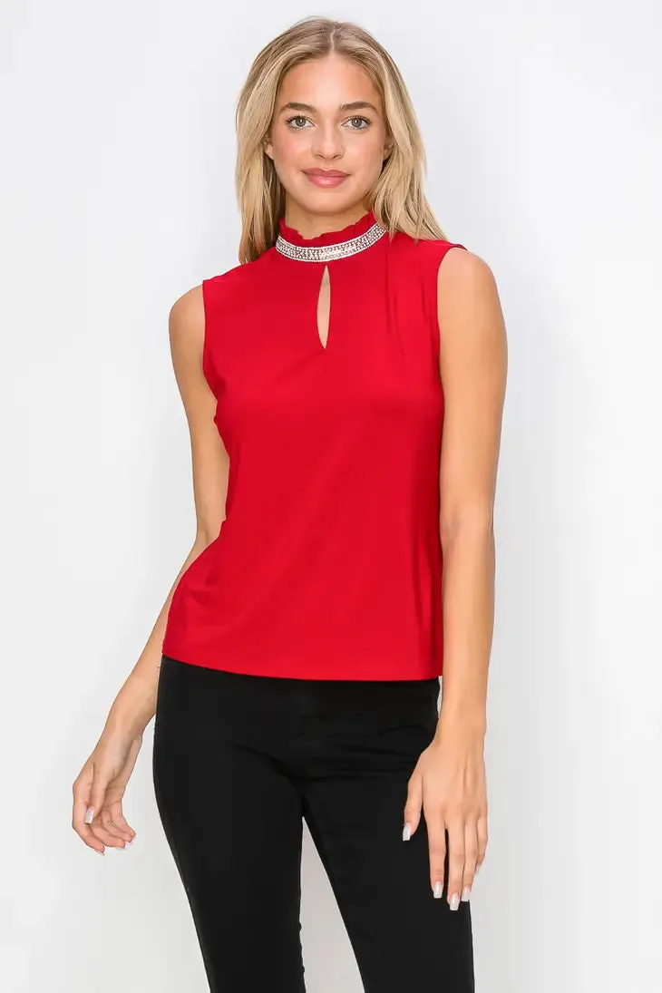 Ruffle Mock Neck Sleeveless Knit Top