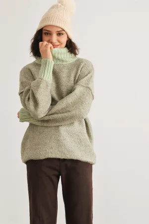 Sage Knit Turtle Neck Long Sleeve Sweater /4-2