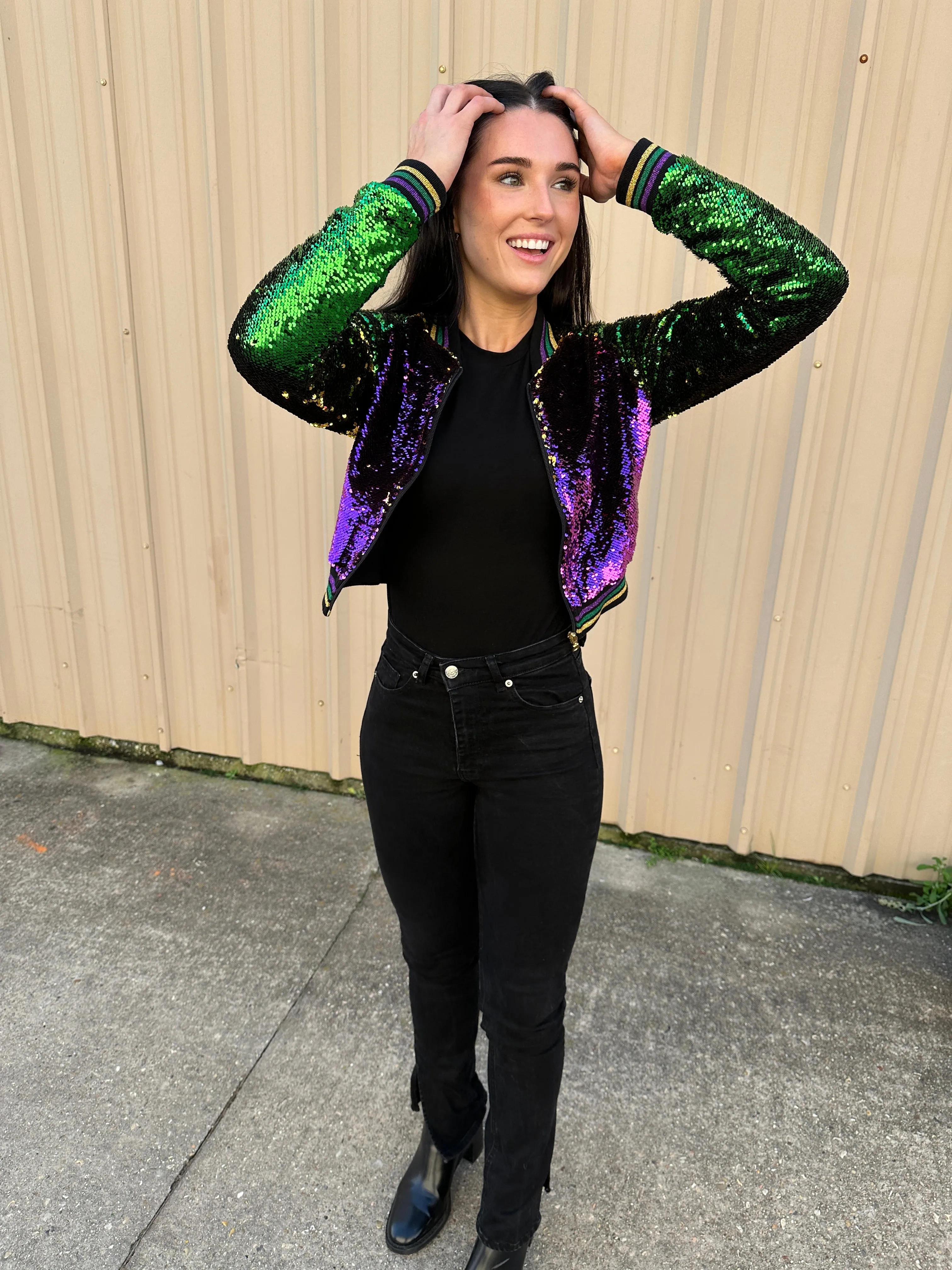 Sequin Jacket Purple, Green, and Gold Cropped Adult Classic