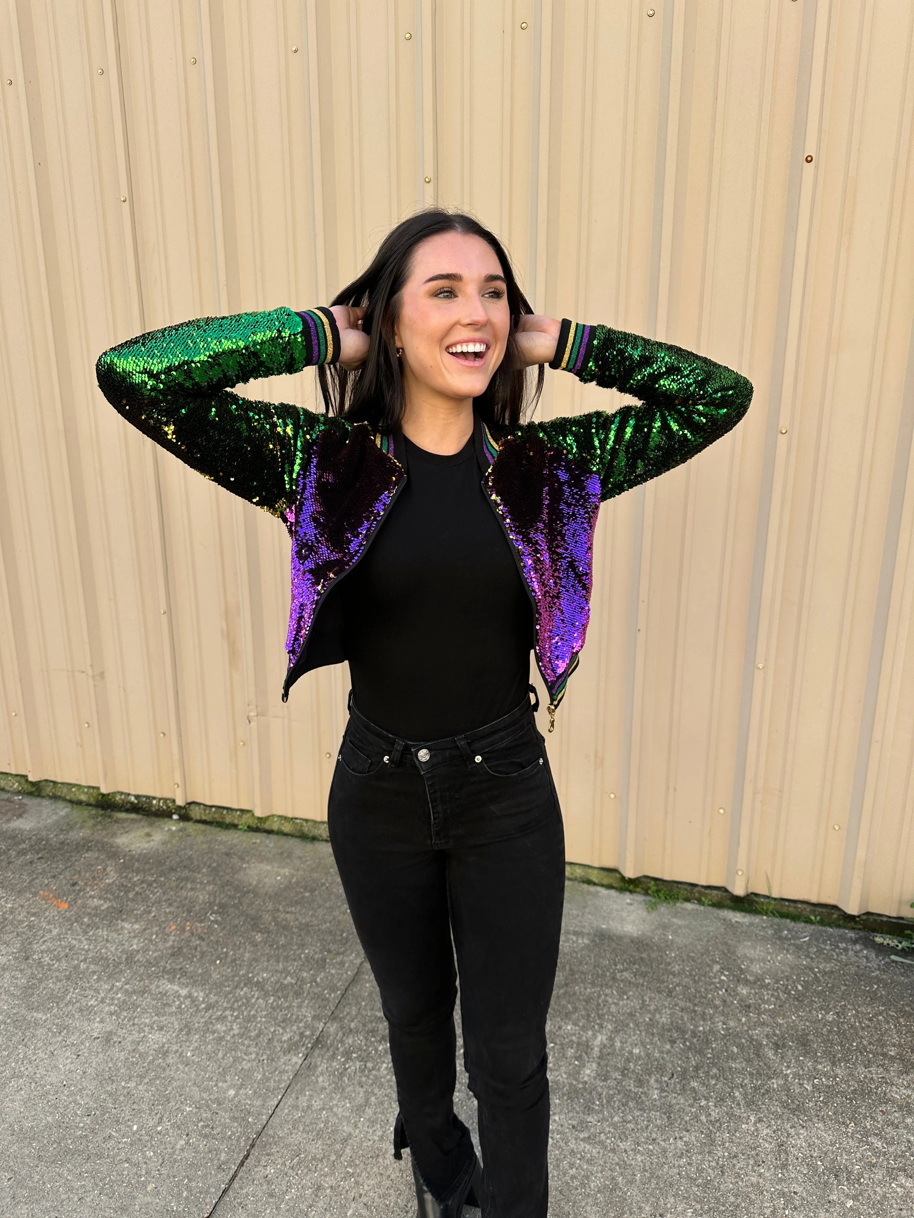 Sequin Jacket Purple, Green, and Gold Cropped Adult Classic