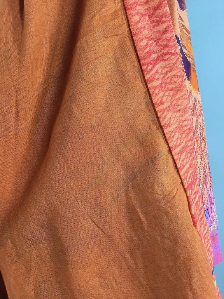 Silk Kimono Cardigan / Vintage Indian Sari / Orange & Purple Floral