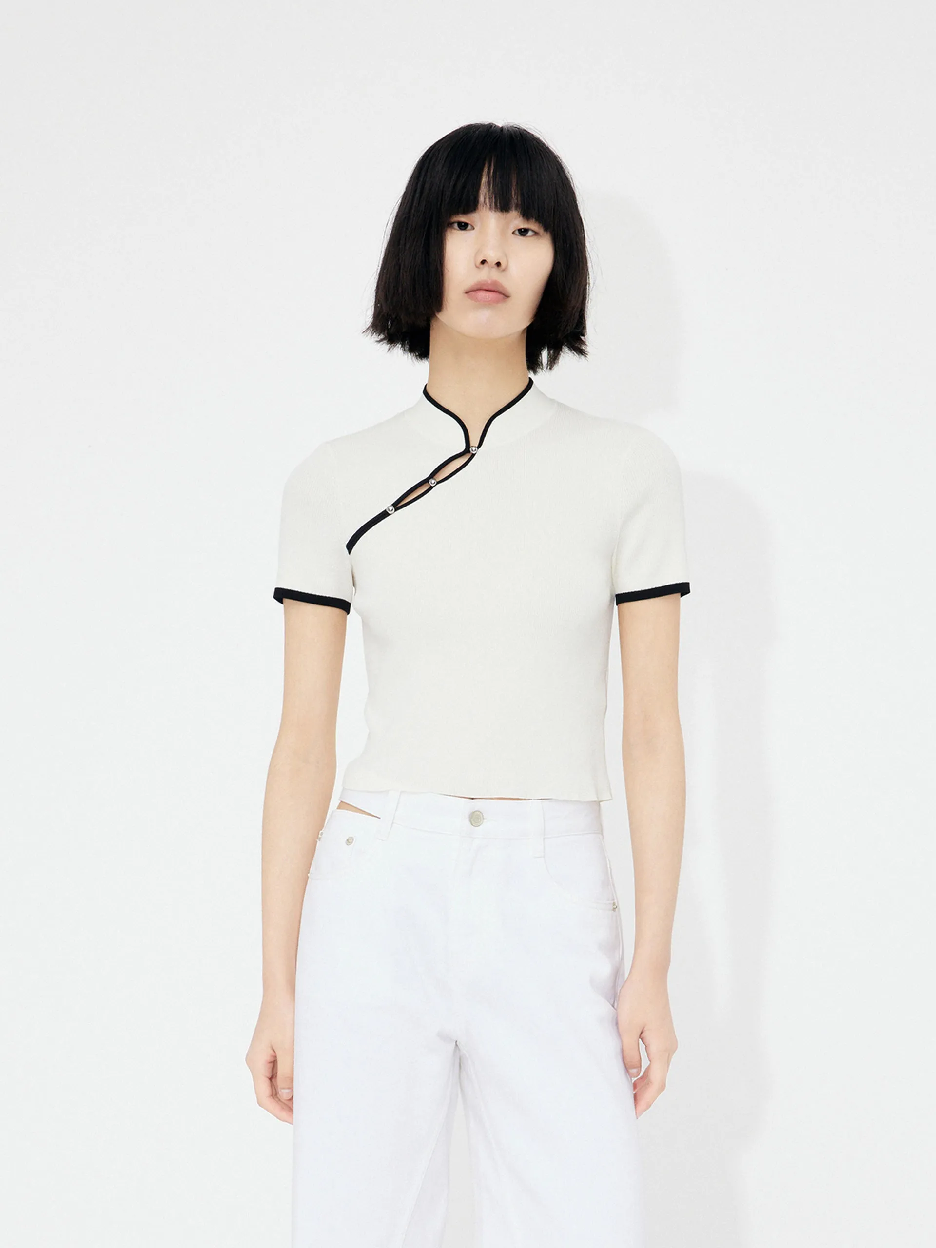 Slanted Placket Knit Top