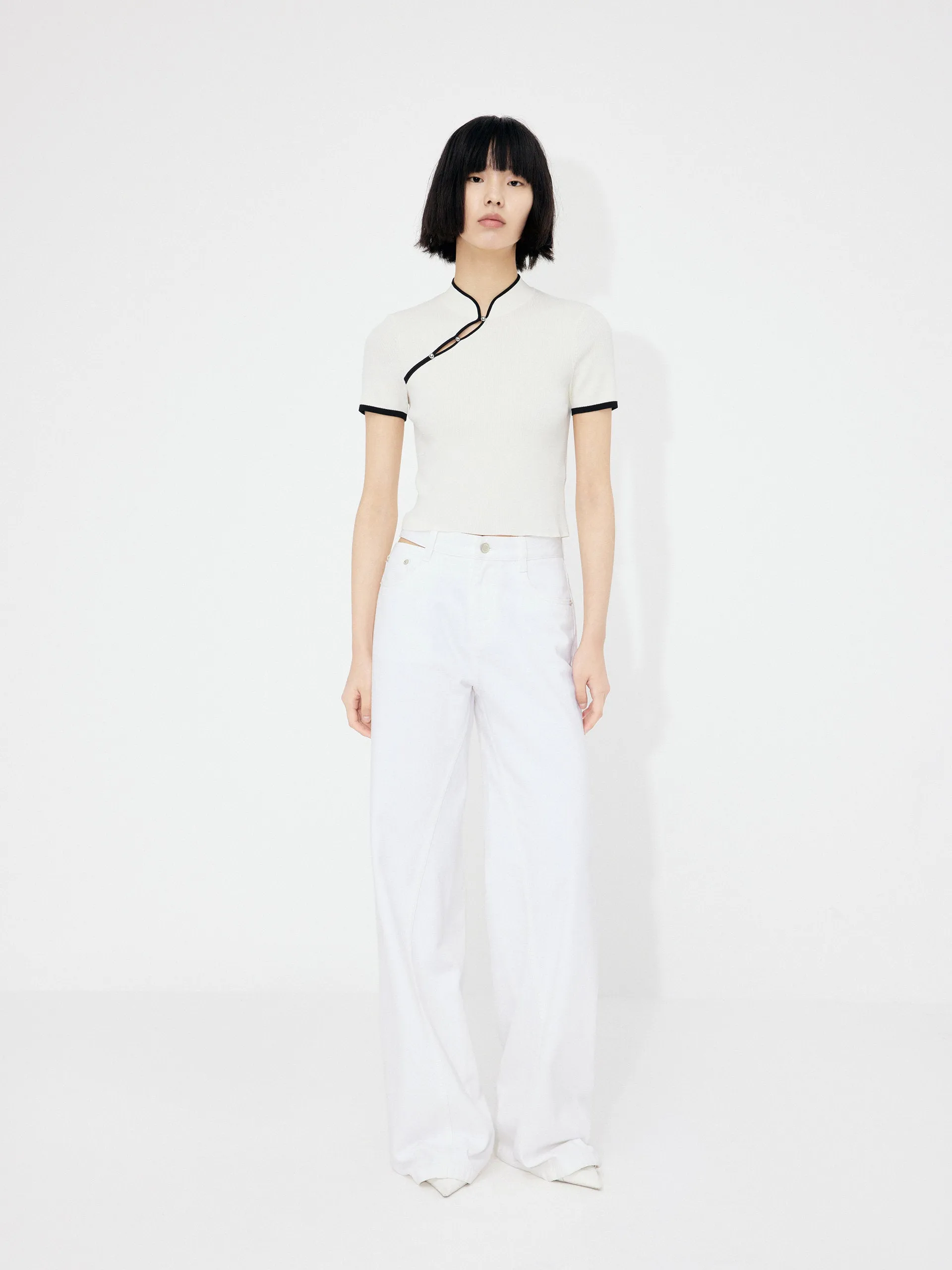 Slanted Placket Knit Top