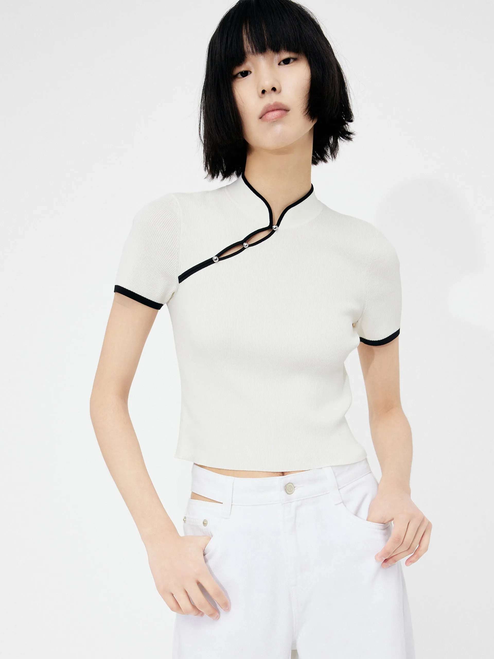 Slanted Placket Knit Top