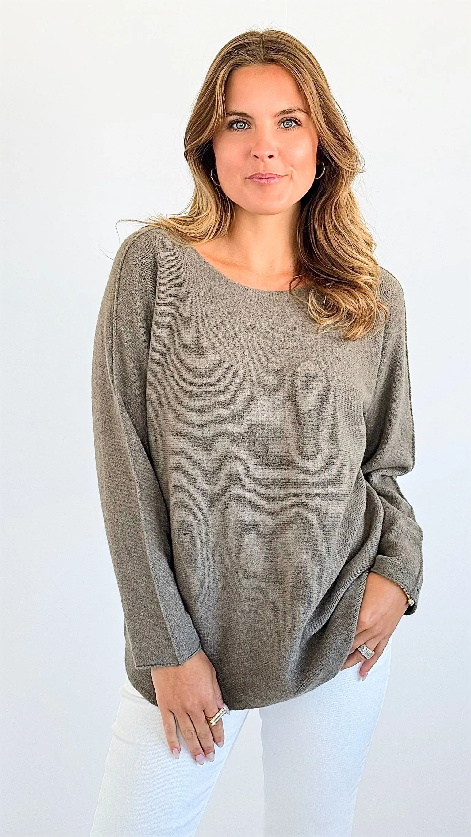 Soho Italian Boatneck Pullover - Dark Taupe