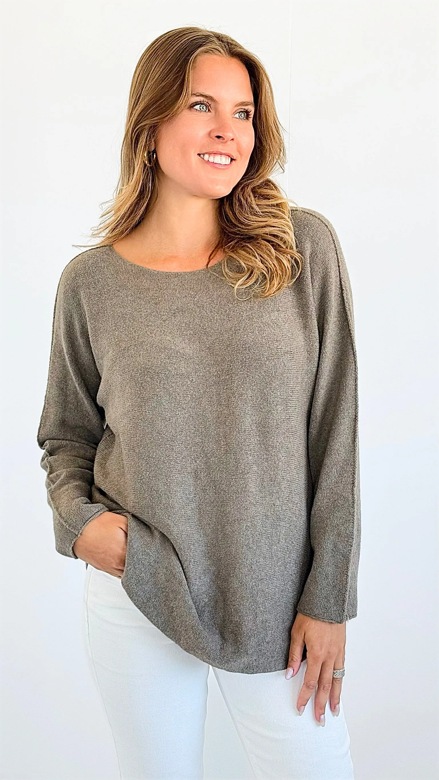 Soho Italian Boatneck Pullover - Dark Taupe