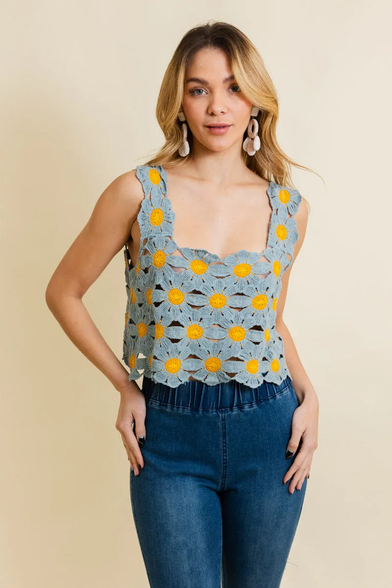 Spring Daisy Crochet Crop Top