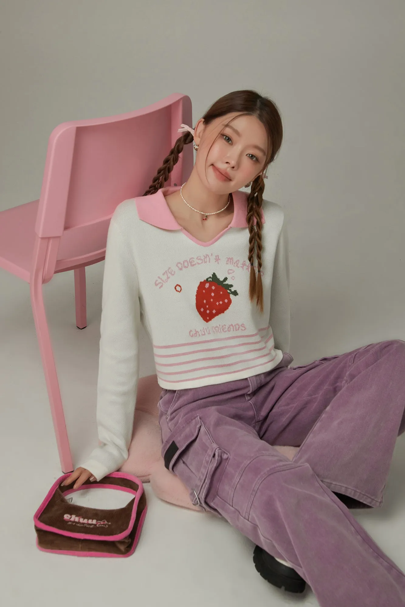 Strawberry Crop Knit Top