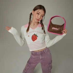 Strawberry Crop Knit Top