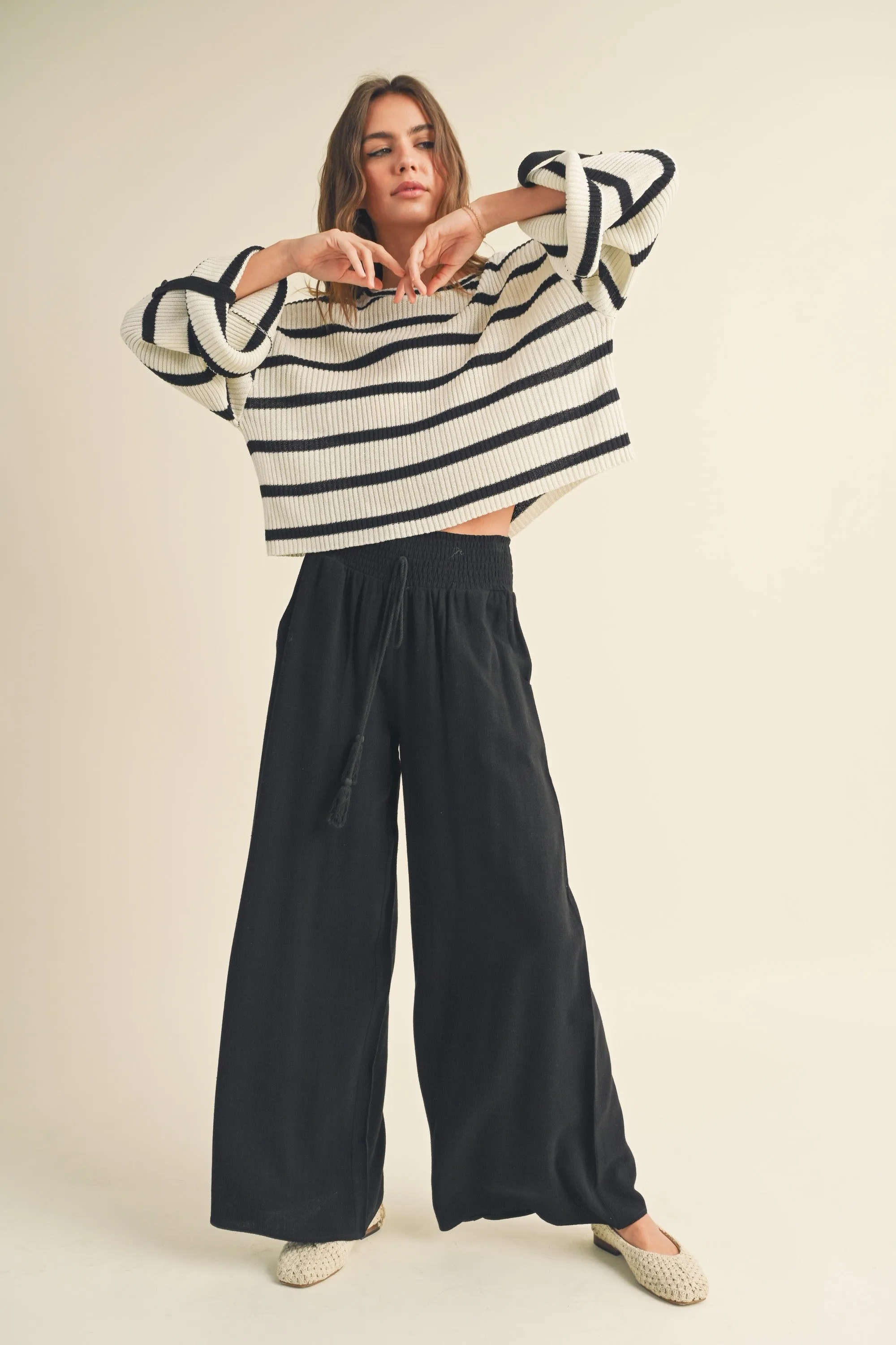 Stripe Roll Up Lightweight Knit Top