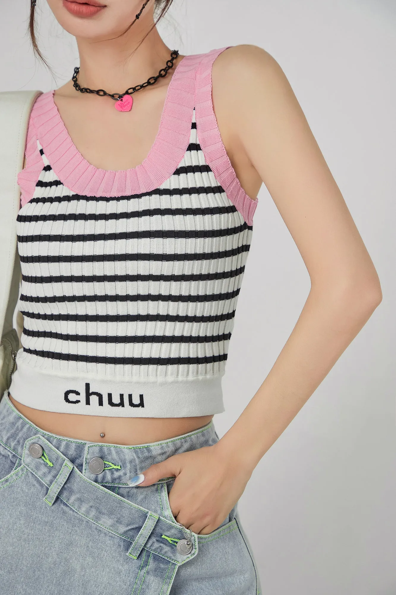 Striped Stretchy Knit Cami Top