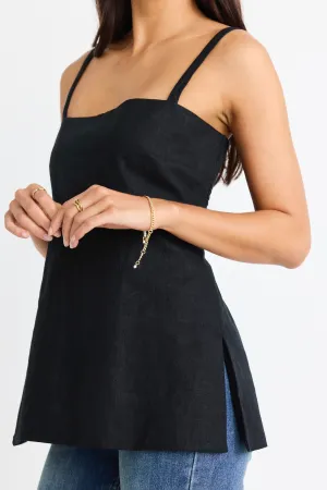 Sunkissed Black Split Hem Cami Top