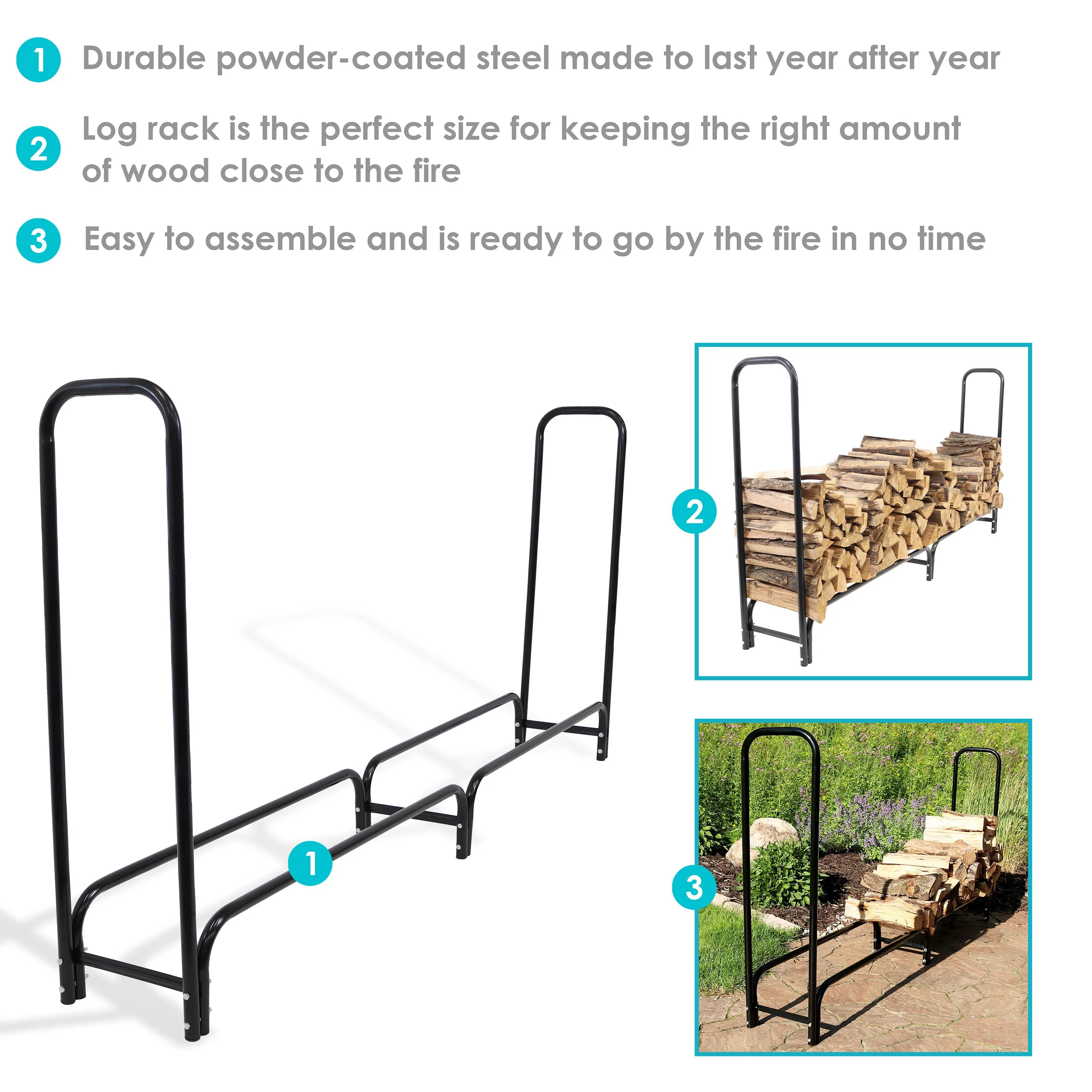 Sunnydaze Outdoor Steel Firewood Log Rack - 8'