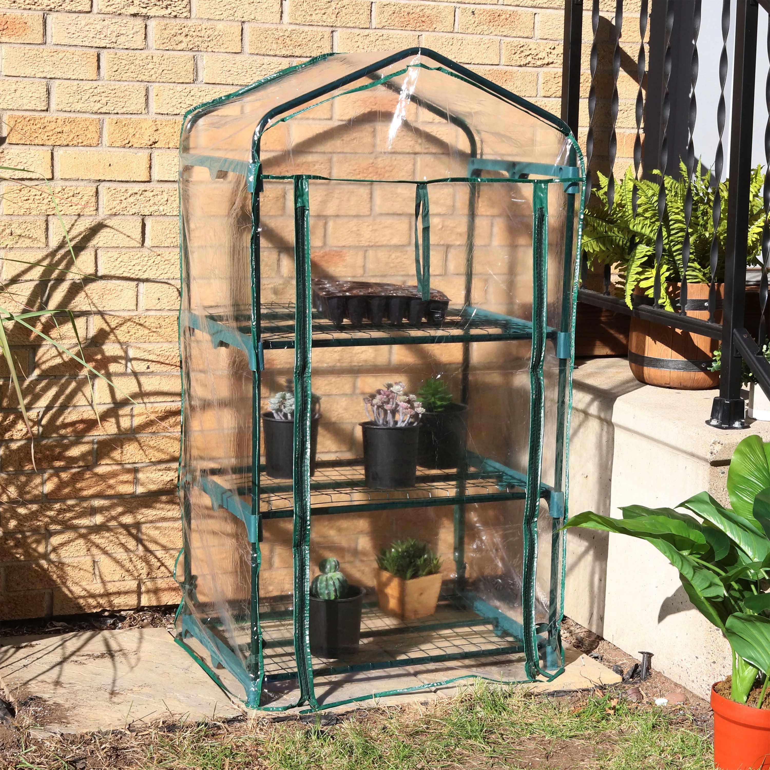 Sunnydaze Portable 3-Tier Mini Greenhouse for Outdoors - Clear