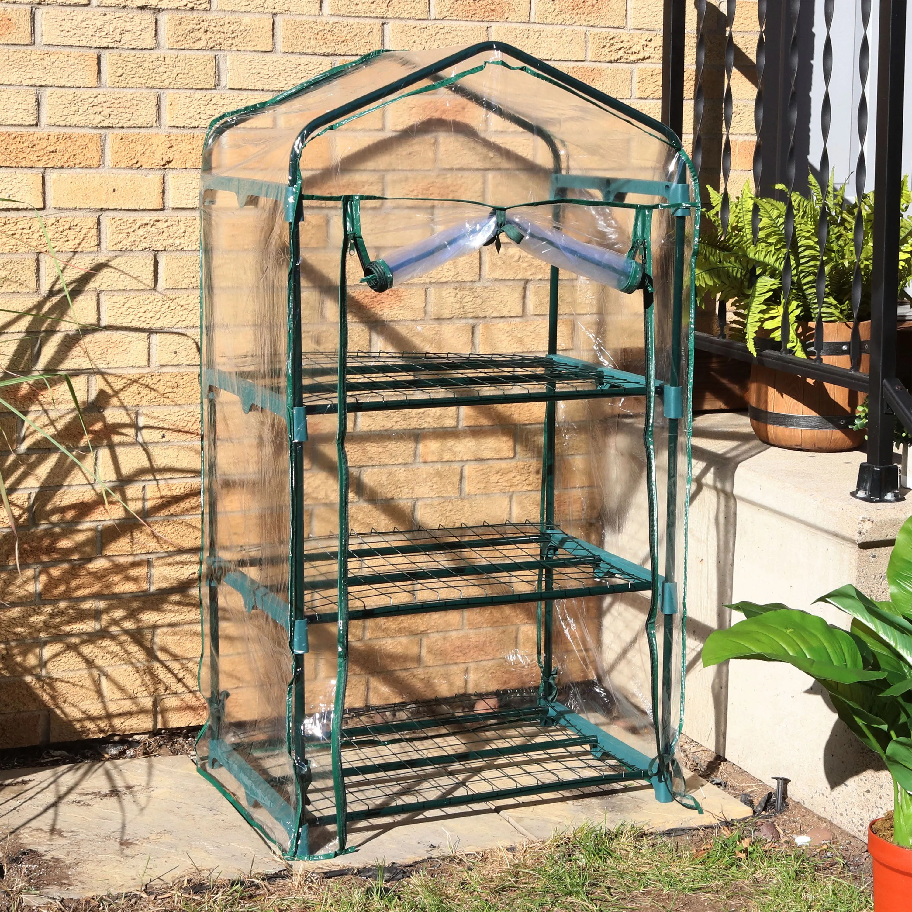 Sunnydaze Portable 3-Tier Mini Greenhouse for Outdoors - Clear