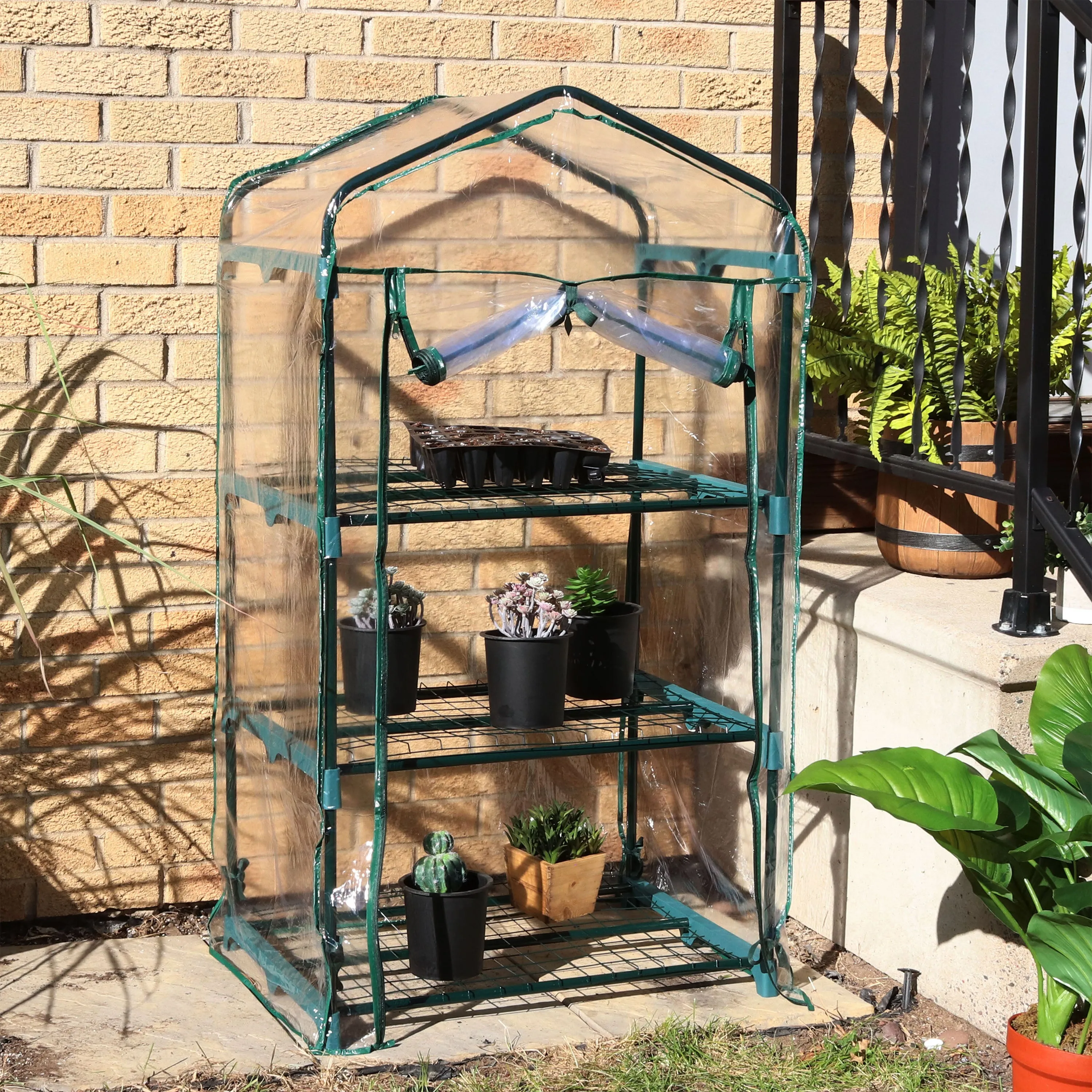 Sunnydaze Portable 3-Tier Mini Greenhouse for Outdoors - Clear