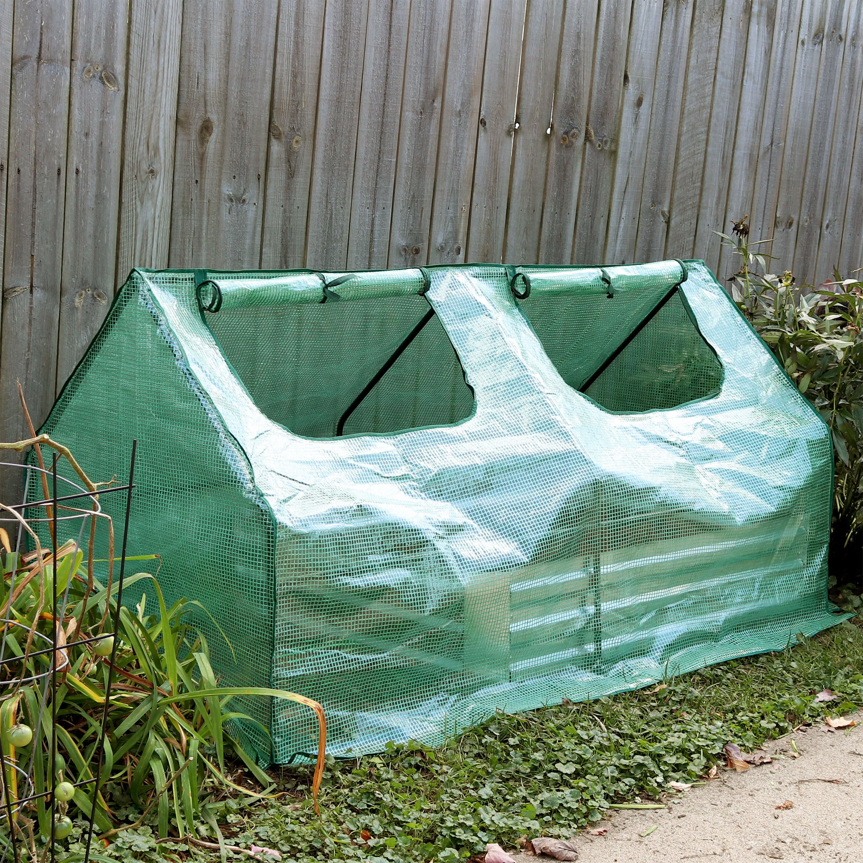 Sunnydaze Portable Mini Cloche Greenhouse with Zipper Doors - Green