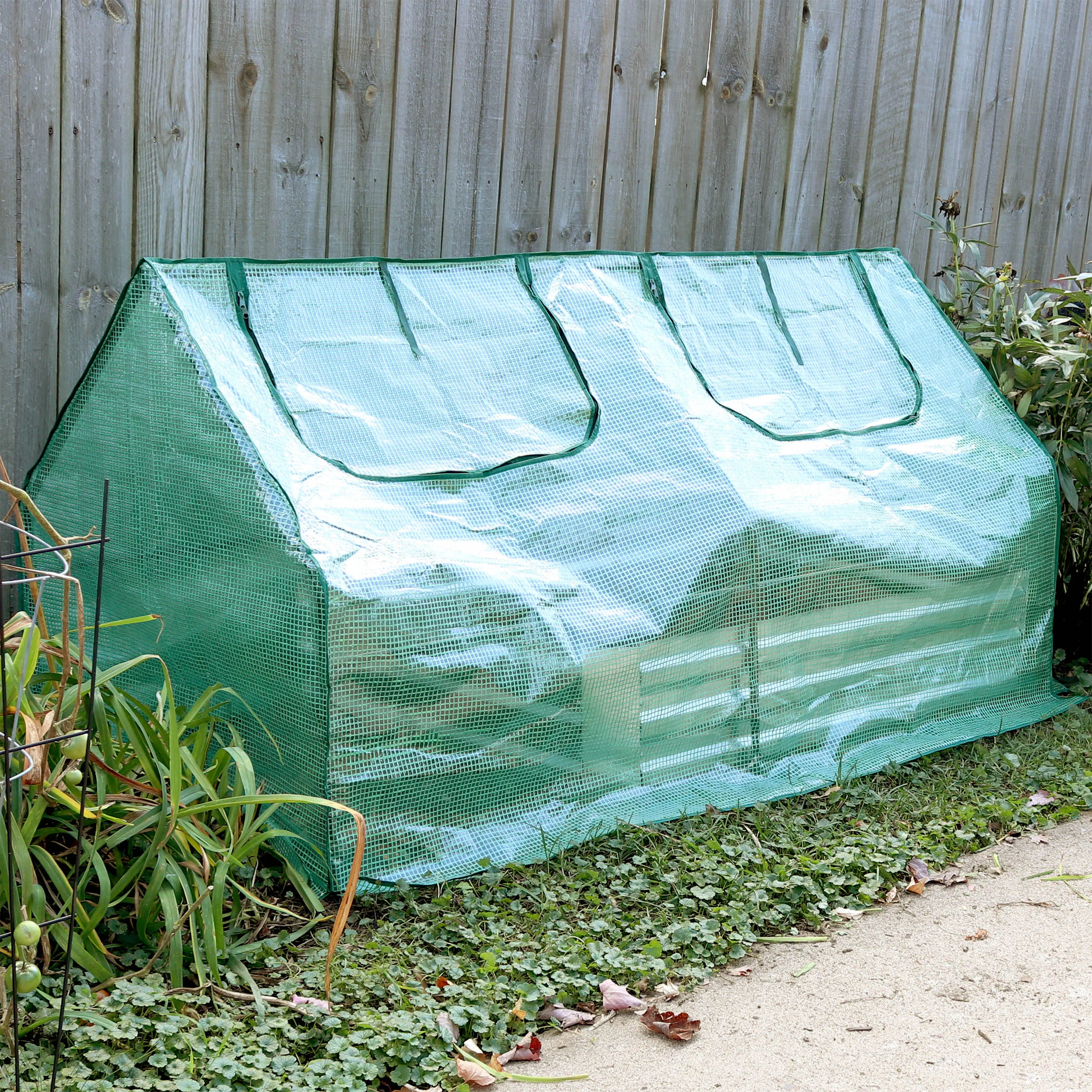 Sunnydaze Portable Mini Cloche Greenhouse with Zipper Doors - Green