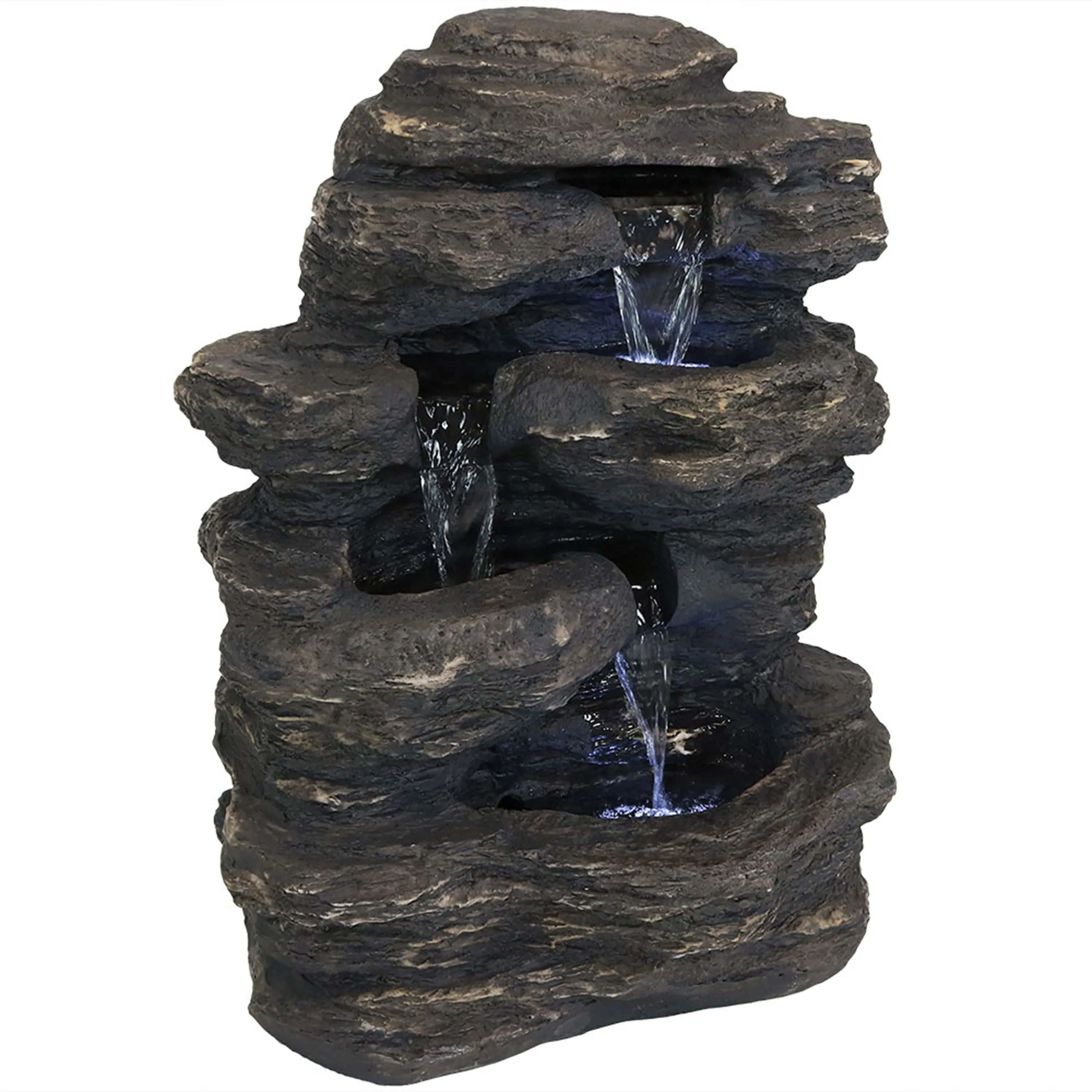 Sunnydaze Rock Falls Outdoor Waterfall Fountain with LED Lights - 24"