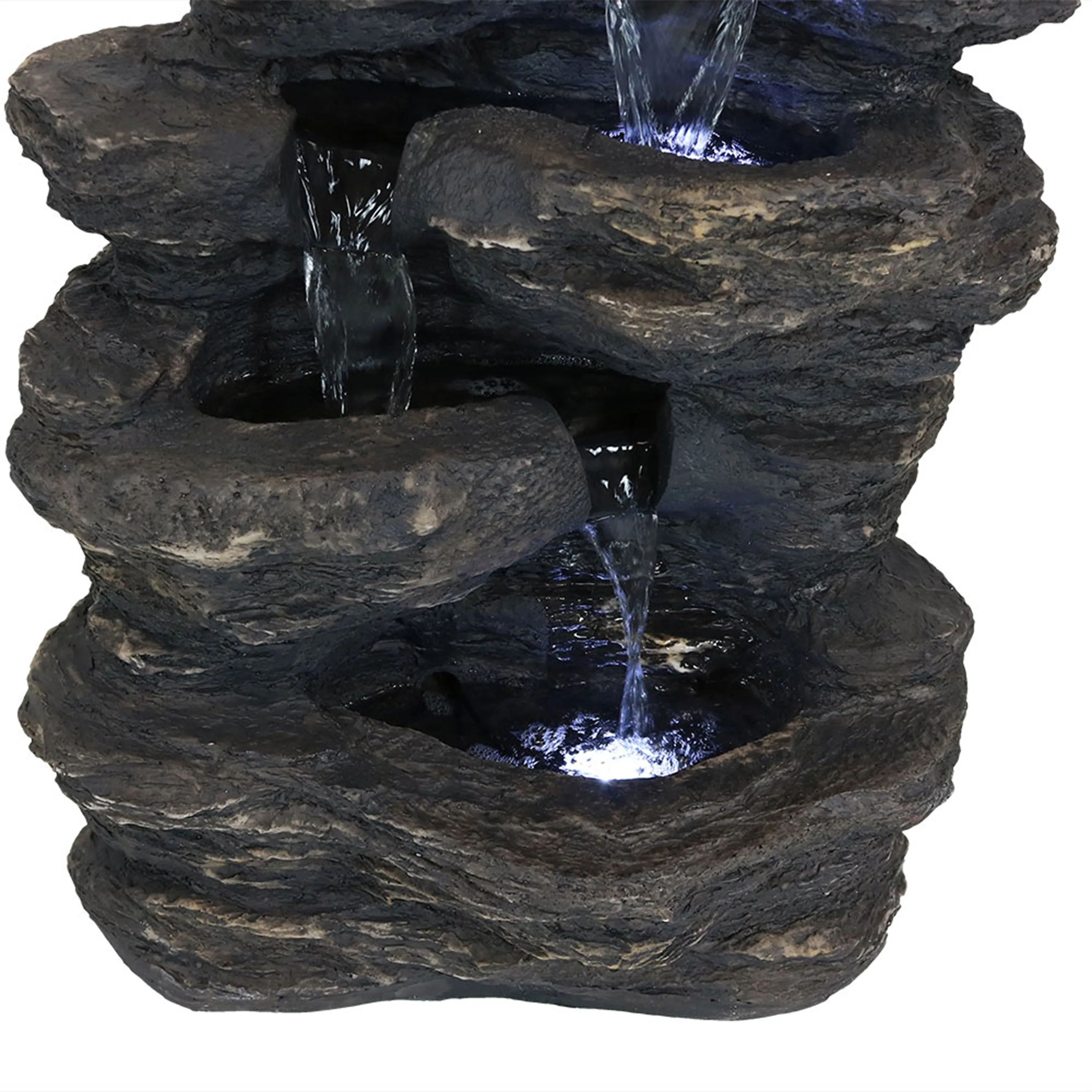 Sunnydaze Rock Falls Outdoor Waterfall Fountain with LED Lights - 24"