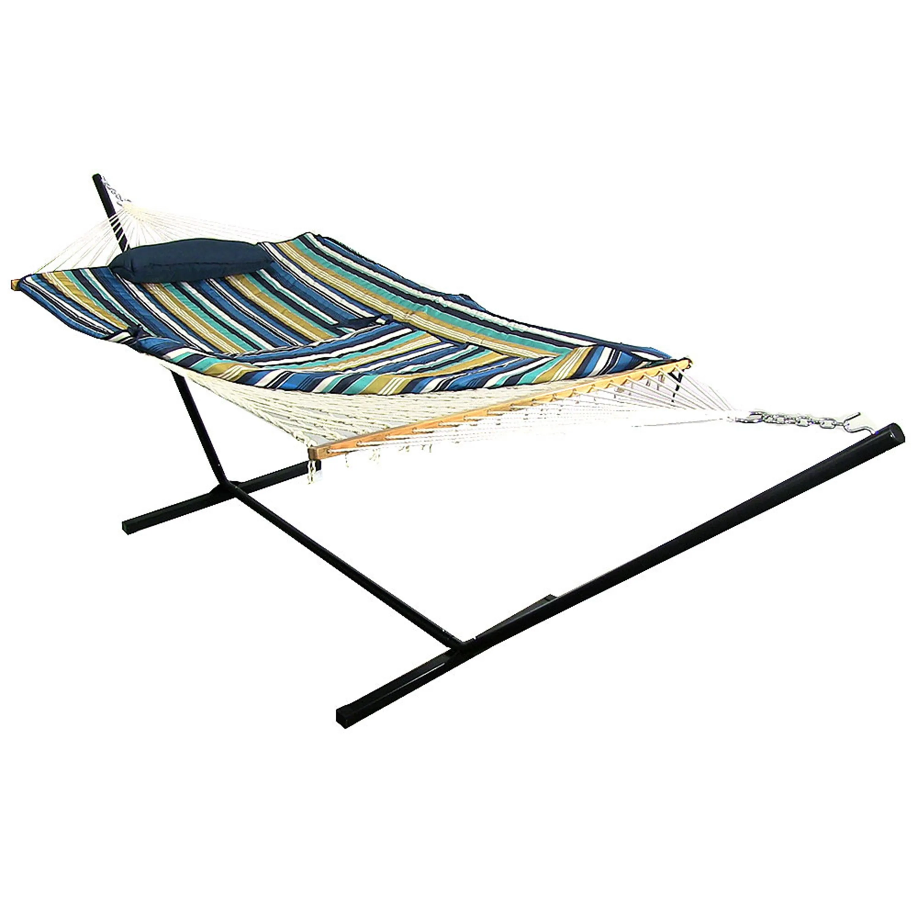 Sunnydaze Rope Hammock with 12' Steel Stand, Pad, and Pillow